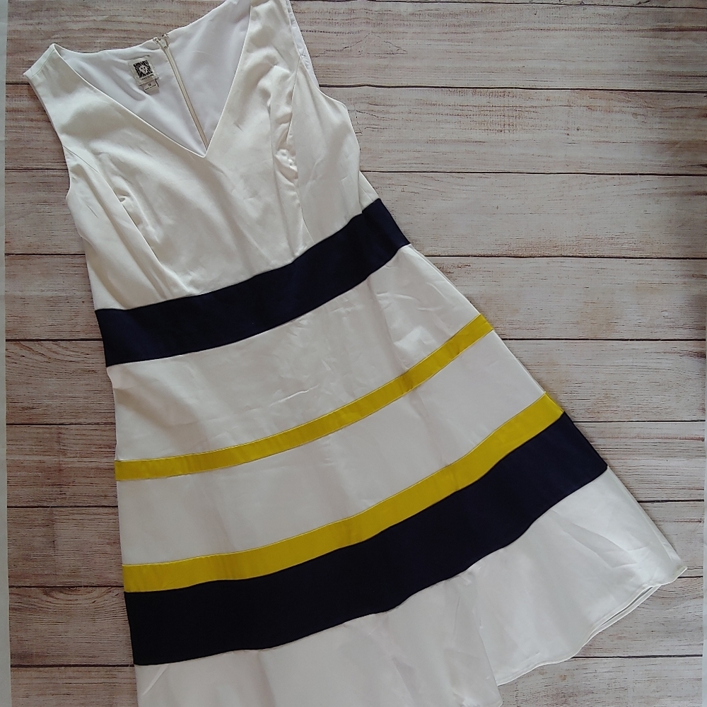 NWT ANNE KLEIN STRIPED FIT AND FLARE DRESS SIZE 14 - Picture 2 of 8